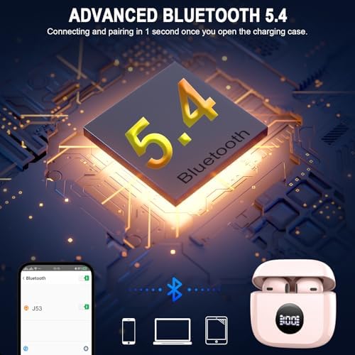 Unleash Premium Sound with Jxrev 2025 Wireless Earbuds – Advanced Bluetooth 5.4 Tech for Effortless Connectivity, Hi-Fi Stereo Audio for Unmatched Clarity, IP7 Waterproof Design for Ultimate Protection, 40-Hour Playtime for All-Day Listening, Enhanced 4-Mic Noise Cancellation for Crystal-Clear Calls, LED Battery Life Indicator for Convenience, Perfect for Active Lifestyles and Daily Use