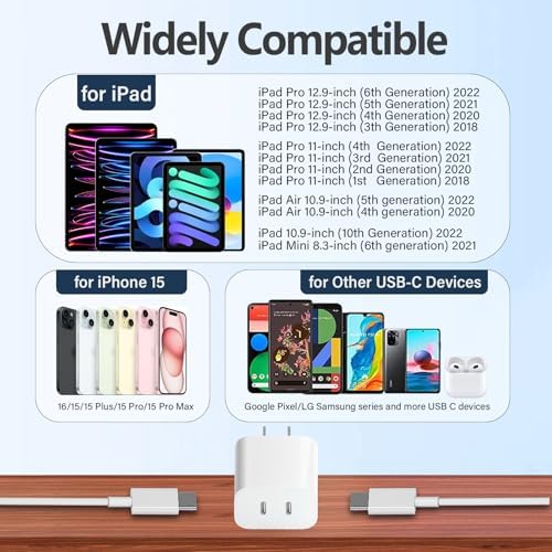 36 W Ga N Dual Port USB C Fast Charger with Two 6 FT Cables for i Phone 15 & i Pad Pro – Rapid Power Delivery for Dual Device Charging – Compact, Travel-Friendly Design – Maximize Your Charging Efficiency Anytime, Anywhere