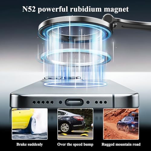 Upgraded Adjustable Vacuum Magnetic Suction Cup Car Phone Holder, Vacuum Magnetic Phone Holder for Car, Hands-Free Suction Cup Phone Mount, Magnetic Phone Mount Suitable for iPhone 16/15/14/13/12 – Enhanced Compatibility and Speed
