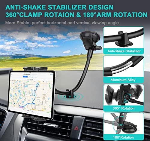 Ultimate 360° Flexible Car Tablet Mount with 13″ Gooseneck – Secure Windshield Holder for i Pad Pro, Samsung Galaxy & More – Adjustable Viewing Angle for Safe Navigation & Hands-Free Calls – Ideal for Truck & SUV Use – Enhanced Compatibility for 4.7″ to 12.9″ Devices