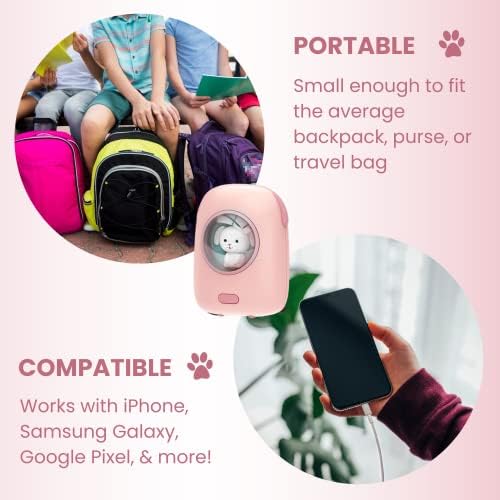 Charming Portable Charger & Hand Warmer | Ideal for i Phone, Galaxy, & Pixel | Stylish Pet-Themed Design with LED Battery Indicator | Quick Charge Functionality for On-the-Go Convenience | Compact & Lightweight for Effortless Travel