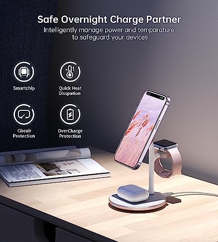 Sleek Yellow Wood Grain 3-in-1 Wireless Charging Station for Apple Devices – Fast 15 W Mag-Safe Charger with QC 3.0 Adapter for i Phone 16/15/14/13/12, Apple Watch Ultra/S9/8, and Air Pods – Elevate Your Workspace with Ultimate Compatibility and Modern Aesthetics, Perfect for Streamlined Charging Solutions