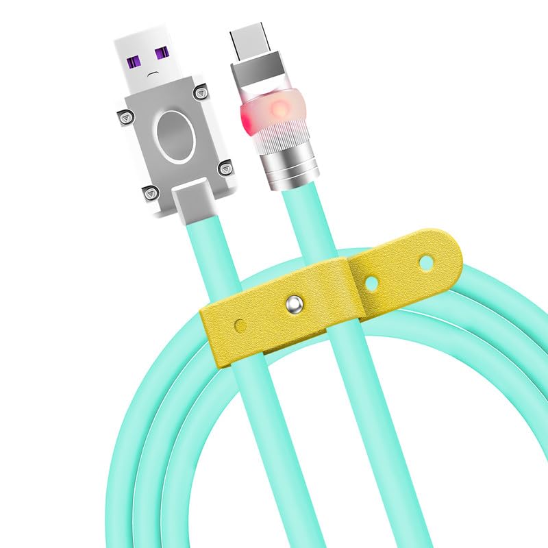 Vibrant Neon Chubby Type-C Charging Cable – Ultra-Durable Silicone with Fast Charge UFO Design, 4.9 FT Length, LED Light-Up Feature for Enhanced Visibility and Multi-Device Compatibility