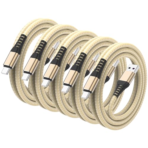 High-Speed Braided USB A to Type C Charger Cable Set – 5 Pack of 6 ft Fast Charging Cables for Samsung Galaxy S Series, Note Series, and Moto G Series – Durable Dark Gray Design for Maximum Flexibility and Compatibility