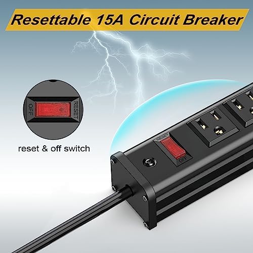 Maximize Workspace Efficiency with the 16 Outlet Heavy-Duty Power Strip – Metal Wall Mount Surge Protector, 10 FT Cord for Industrial Use – ETL Certified for Safety, Versatile Connectivity, and Robust Performance