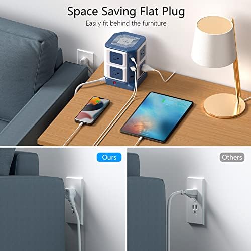 BESTEK Multi-Outlet USB Power Hub with Wireless Charging Station – 8 AC Outlets & 6 USB Ports (40 W) Surge Protector | 1500 Joules ETL Listed for Safe Use – Ideal Dorm Room Essential & Home Office Accessory in Sleek Black Finish