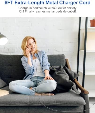 Durable 6 FT Chew-Proof i Phone Charger Cord – MFi Certified Metal Braided Lightning Cable for Pets, 3 A Fast Charging Compatible with i Phone 14, 13, 12, 11, X, XS, XR, 8, 7, 6, 5 – Ultimate Protection and Speed for Tech-Savvy Pet Owners