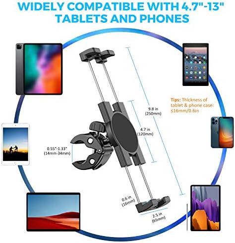 KDD Universal Spin Bike Tablet Holder Mount – Transform Your Workouts with Secure 360° Device Integration for i Pad Pro 12.9, Galaxy Tabs & i Phone (4.7-13”) – Effortless Installation for Stationary Bikes and Treadmills – Maximize Engagement with Optimal Viewing Angles and Sturdy Design for All Fitness Enthusiasts