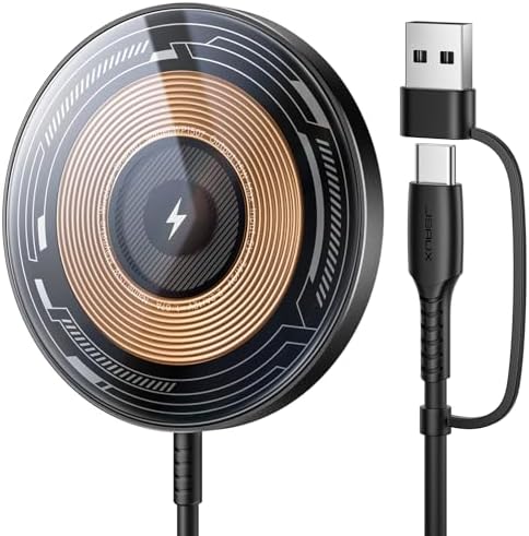 JSAUX Magnetic Wireless Charger – Sleek Silver Fast Charging Pad for i Phone 16 Series, Mag Safe-Compatible with Superior Magnetic Alignment for Efficient Power Delivery, Portable Design for Home & Travel Use, Essential i Phone Accessory for Stylish Charging Solutions