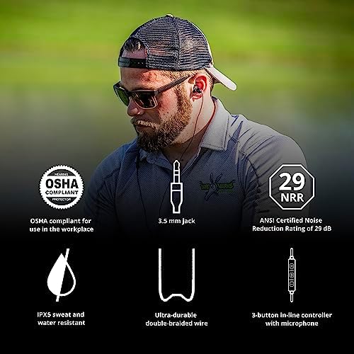 ISOtunes Wired Earplug Headphones – Enhanced Noise Cancelling Earbuds with 29 NRR for Maximum Sound Isolation, IPX5 Waterproof for Active Use, Durable Braided Wire Construction, OSHA Compliant for Workplace Safety, Perfect for Music and Communication