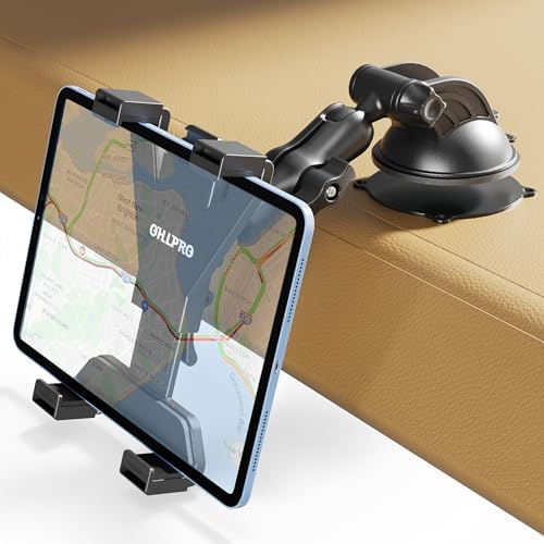 OHLPRO 360° Adjustable Tablet Holder for Car – Versatile Suction Cup Mount for 7″-13″ i Pad and Tablets – Sturdy Arm Clip for Optimal Viewing – Enhanced Compatibility for Windshield & Truck Vent Use – Perfect for Navigation & Entertainment During Road Trips – Durable and Easy to Clean Design