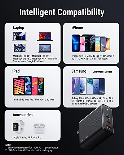 VOLTME 140 W Ultra-Fast USB-C Charger – PD3.1 PPS Ga N Technology, 3-Port Wall Charging Hub for Mac Book Pro/Air, i Pad Pro, i Phone 14/13, Galaxy, Chromebook & Steam Deck – Superior Speed, Enhanced Safety, and Compact Design for Multi-Device Users