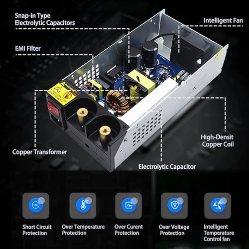High-Performance 12 V 50 A AC to DC Power Supply – 600 W Universal Switching Converter for LED Strip Lights, CCTV Systems & RV Applications – Enhanced Safety Features & 110 V/220 V Compatibility for Reliable Power Delivery