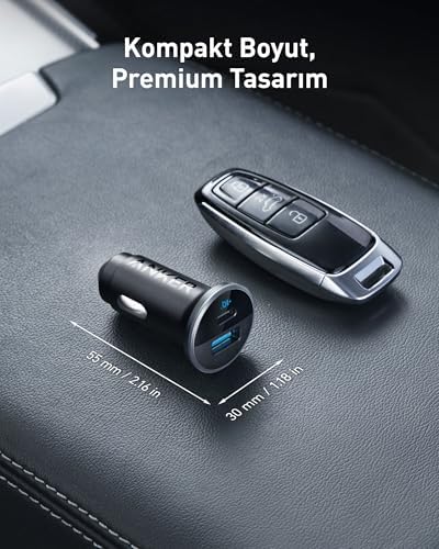 Anker 323 USB C Car Charger Adapter – 52.5 W Dual Port Fast Charging Cigarette Lighter Charger with 30 W Power IQ 3.0 Cable for i Phone 15/15 Pro Max, Galaxy S23/22, and Google Pixel – Optimal Performance & Safety for All Devices on the Go