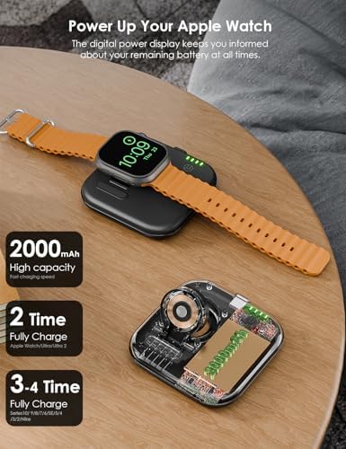Portable Magnetic Power Bank for Apple Watch – 2000 m Ah Foldable Charger with Type-C Cable | Essential Travel Companion for Series 2-10, SE, Ultra 1/2 | Lightweight, Durable Emergency Backup Solution for Fitness and Adventure Seekers
