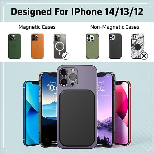 Magnetic 10,000 m Ah Wireless Power Bank for i Phone 15/14/13/12 – Fast Charging Portable Battery Pack with USB-C Cable, Sleek Black Design for Enhanced Compatibility and On-the-Go Convenience