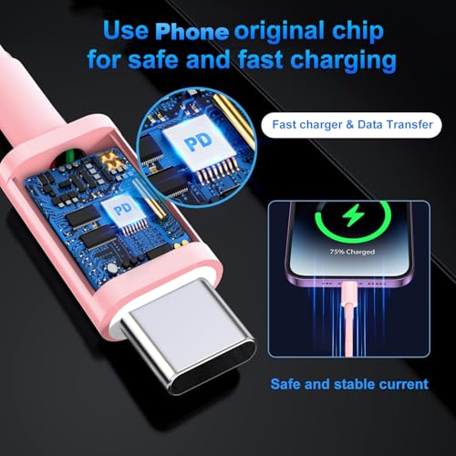 Dayaoncy 20 W Pink USB-C Wall Charger with 10 FT Cable – Fast Charging Solution for i Phone 11/12/13/14 & More – Stylish & Efficient Power Adapter for Home, Office, and Travel Use