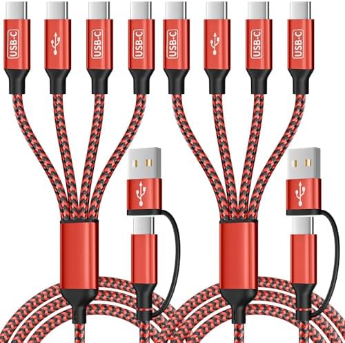 Ultimate Travel USB C Splitter Multi Charging Cable – Dual USB A/C to 4 Type-C Ports for i Phone 16/15 Series & Other Devices, 2 Pack 5 Ft – Efficient Fast Charging & Data Transfer for All Your Tech Needs