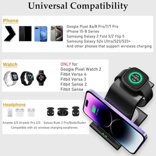 Revolutionary Multi-Device Fast Wireless Charging Hub for Google Pixel Watch 2, Fitbit Versa Series, and More – Ultimate Portable Charger for Pixel 8 Pro, Galaxy S24 Ultra & Pixel Buds Pro – Secure, Compact Design for Effortless Home and Travel Charging Solutions