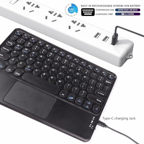 Ultra-Slim 10-Inch Wireless Bluetooth Keyboard with Touchpad – Rechargeable & Portable Universal Keyboard for i OS, Android & Windows Devices – Effortless Typing on the Go in Sleek White Finish