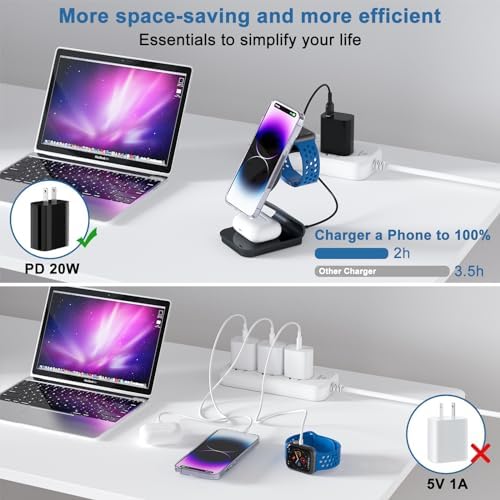 Sleek 3-in-1 Aluminum Alloy Wireless Charger Stand for i Phone, i Watch & Air Pods – Fast Mag-Safe Charging Station with Cable & Adapter Included for Ultimate Device Compatibility and Convenience