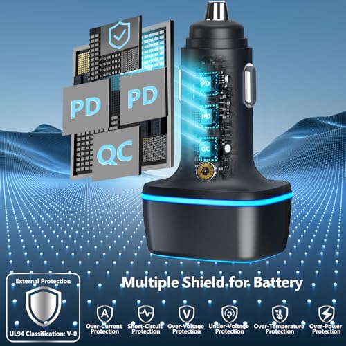 KYOHAYA 90 W Car Charger Bundle – 4-Port USB-C & USB-A Fast Charging Adapter for i Phone 16/15/14/13/12/11 Pro, Galaxy S25/S24, Google Pixel – High-Speed Dual Charging Solution for Road Trips and Daily Commutes – Durable, Compact Design for Enhanced Compatibility and Performance