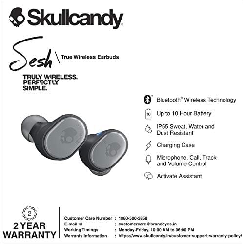Skullcandy Sesh True Wireless Earbuds in Indigo – Premium Bluetooth In-Ear Headphones for Active Lifestyles with 10-Hour Battery Life and Sweat Resistance, Ideal for Music Lovers and Professionals