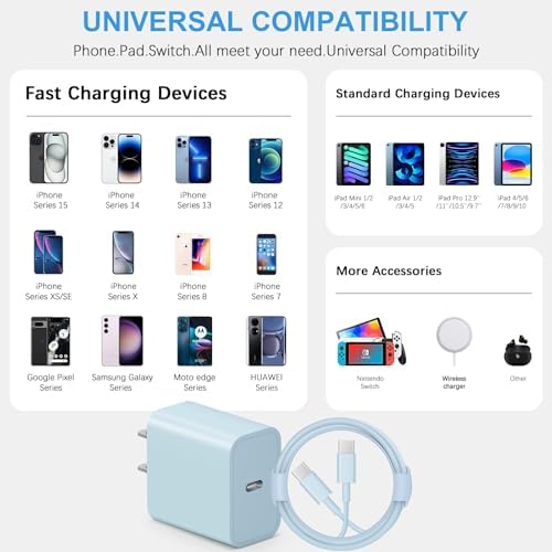 i Phone 16 Fast Charging Pack: 3 USB-C Blocks & 3 Durable 6 FT Cables for Ultimate Compatibility with i Phone 15, i Pad Pro, and Air Pods – Compact, Portable, and Reliable Power Solution for On-the-Go Users
