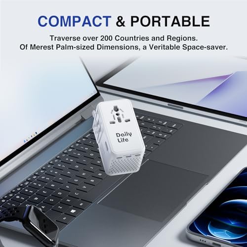 Compact 220 V to 110 V Power Converter with 4-Port USB Charging Hub – Essential Multi-Region Travel Adapter for Seamless Global Connectivity – Lightweight and Stylish White Design for US, UK, EU, and AU Travelers – Enhanced Safety Features for Device Protection