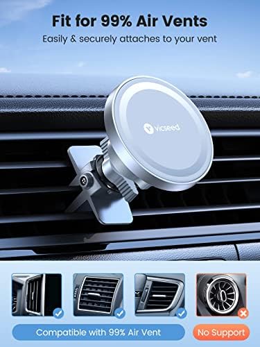 VICSEED Mag Safe Car Mount – Ultimate Magnetic Phone Holder for i Phone 16 Pro Max, 15, 14, 13, 12 Plus & Mini | 360-Degree Adjustable Vent Clip for Enhanced Safety & Convenience | Powerful Magnet for Unmatched Stability & Effortless Hands-Free Navigation | Sleek Design for Modern Vehicles