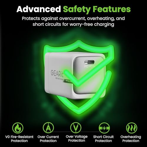 Compact 45 W Ga N USB-C Fast Charger by GEARit – Sleek Power Adapter for i Phone & Samsung Devices | Travel-Ready, Space-Saving Design for Effortless Charging at Home, Office, or On-the-Go | Universal Type-C Solution with Advanced Safety Features and Rapid Charging Efficiency