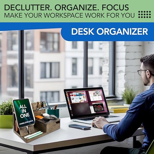 Nightstand Organizer – Bedside Docking Station for Men -Unique Gifts for Husband, Father or Dad from Wife, Son or Daughter -Desk Organizer for Phone, Watches & Accessories (Rustic) – Enhanced Compatibility and Speed