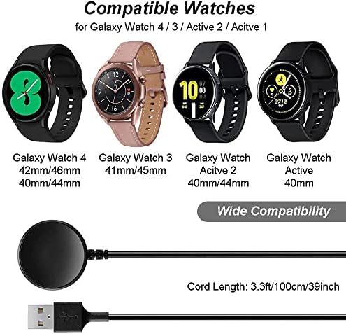 Replacement Fast Charging Cable for Samsung Galaxy Watch 3/4/5/6/7 – 2-Pack, 3.3 ft Cord for Enhanced Compatibility and Convenience in Smartwatch Charging Solutions