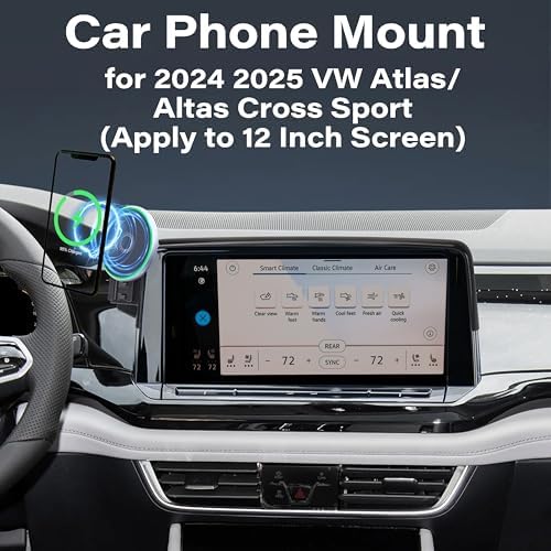 Car Phone Holder for VW Atlas 2024 2025/ VW Altas Cross Sport 2024 2025 Accessories Apply to 12 Inch Touch Screen 15W Fast Wireless Charger Screen Fixed Clip Cell Phone Mount Hands-Free – Enhanced Compatibility and Speed