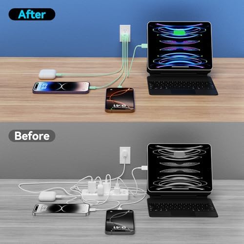 40 W USB C Charger Block – Dual Pack of 4-Port Fast Charging Power Bricks with PD & QC 3.0 Technology for i Phone 16/15/14/13/12/11 Pro Max, i Pad, Galaxy, Pixel – Sleek White & Blue Design for Convenient Multi-Device Charging