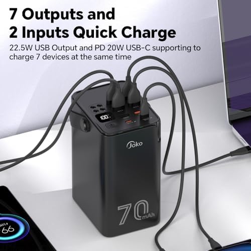 JOKO 70000 m Ah High-Capacity Power Bank – 20 W PD 3.0 Fast Charging with 22.5 W Max Output | Multi-Device USB-C Battery Pack with 7 Outputs & 2 Inputs | Ultimate Portable Charger for i Phone, Samsung & Outdoor Adventures with LED Display | Reliable Power Solution for Camping & Daily Use
