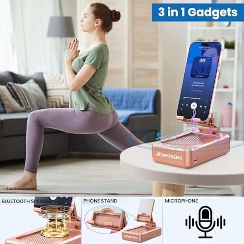 Transform Your Multimedia Experience with the JTEMAN Adjustable Tablet Stand Featuring Bluetooth Speakers – Versatile Kitchen Gadget and Perfect Gift for Him or Her – Wireless Charging Station for Phones and Tablets, Enhanced Compatibility for All Devices