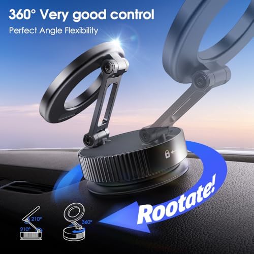 Vacuum Suction Magnetic Phone Holder for Car，Magsafe car Mount [Mag Safe] 360° Vacuum Magnetic iPhone Stand for Car/Desktop/Mirror/Bathroom/Gym，Car Mount for iPhone 16 Pro Max/Android – Enhanced Compatibility and Speed