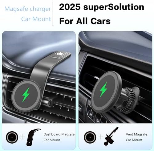 15 W Magnetic Car Mount Charger with 360° Adjustable Arm – Versatile Mag Safe Phone Holder for Dashboard, Windscreen & Vent Installation – Quick Power-Up for Enhanced Compatibility & Hands-Free Navigation