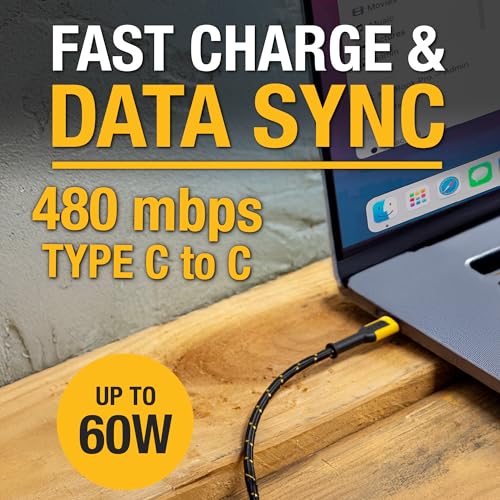 DEWALT Heavy Duty 2in1 Charging Cable, USB C to USBC w/Adapter USB, 60W PD Fast Charging & Data Sync, TypeC Charger Cables for Multiple Devices for iPhone 16/15 Pro Max, MacBook, iPad, Samsung Galaxy – Enhanced Compatibility and Speed