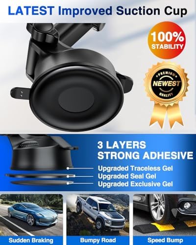 2025 Ultimate Car Phone Mount – Unmatched 80+ LBS Suction for Unshakeable Stability | Military-Grade Durability | Universal Dashboard, Windshield & Vent Holder for i Phone 15 Pro Max, Samsung & More | Sleek Dark Grey Design with Safety Certifications