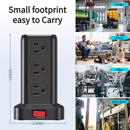 15 FT USB C Surge Protector Power Tower with 12 AC Outlets & 4 Rapid Charging USB Ports – Ultimate Overload Protection for Home and Travel Efficiency – Compact, Versatile Charging Solution for Modern Devices