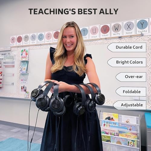 Transform Learning Environments with AILIHEN Kids Wired Headphones – 6 Pack of Comfortable, Durable Headsets with Built-In Microphones for K-12 Education, Perfectly Compatible with Chromebooks, Laptops & Computers (Black) – Optimal for Collaborative Projects & Engaging Online Classes