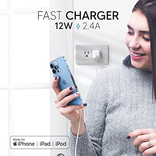 Talk Works MFi Certified 5′ Lightning USB Cable for i Phone 14/13/12, Air Pods, and i Pad – Fast Charging Wall Charger Adapter – Durable Black Design for Enhanced Compatibility and Speed