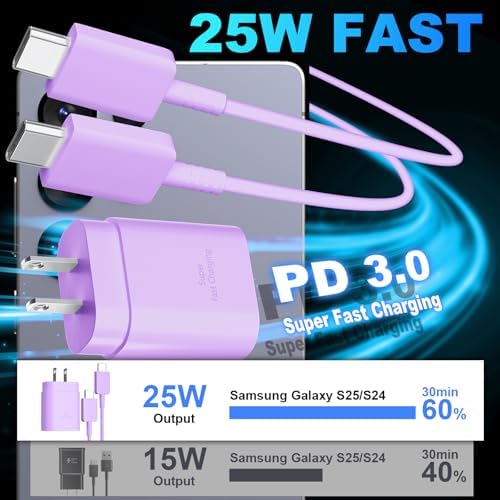 25 W Ultra-Fast Samsung Charger with 6.6 FT USB-C Cable | Rapid Charging Solution for Galaxy S25/S24/S23/S22/S21/Note Series | High-Speed Performance & Safety Features for On-the-Go Users | Ideal for Travel & Everyday Use | Boost Your Device’s Battery Life Effortlessly