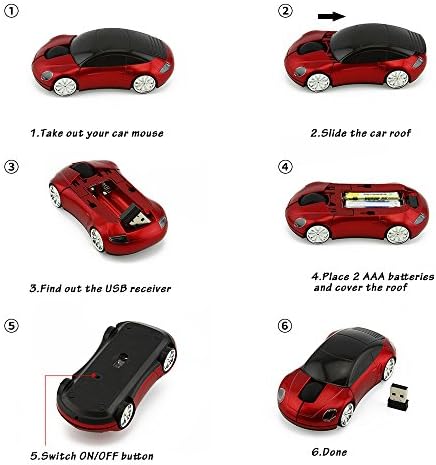 Stylish 2.4 GHz Wireless Car-Shaped Mouse – Fun Red Optical Mouse for Kids & Adults, Compact & Portable with 1600 DPI Precision for Effortless Navigation – Ideal Gift for Gaming & Everyday Use – Seamless USB Connectivity for Laptops & Desktops