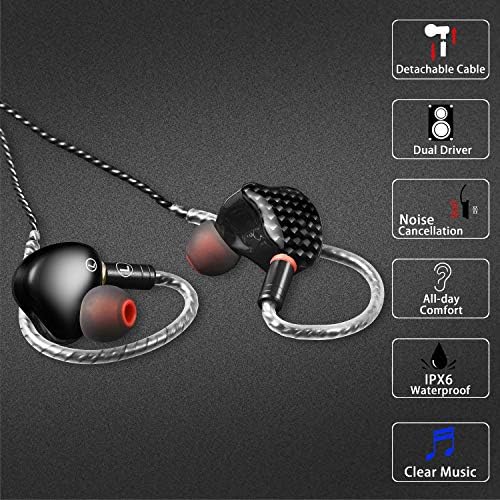 Premium Hi-Fi Dual Driver In-Ear Monitor Earbuds with Detachable Cable – Noise-Canceling Headset for Musicians, Singers & Audiophiles | Elegant Wood Grain Design for Superior Sound Isolation and Versatile Compatibility