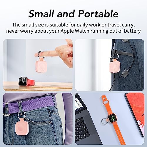 HUOTO Compact Magnetic Wireless Charger for Apple Watch – 1200 m Ah Portable Power Bank Keychain, Compatible with Series 10/9/8/Ultra 2/Ultra/7/6/5/4/3/2/SE, Ideal Travel Accessory for Effortless Charging On-the-Go