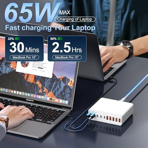 Ultimate 420 W Ga N Multi-Device Charging Hub – 10-Port USB C & A Wall Charger for Mac Book, i Phone, i Pad, Dell XPS, and Samsung Galaxy – Rapid Smart Charging Station with Advanced Safety Features for Efficient Power Management