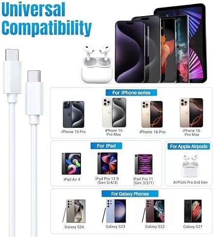 30 W Ultra-Fast USB-C Dual Pack Charger for i Phone 15 & 16 – Includes 6.6 ft & 10 ft Cables – Versatile Compatibility with i Pad Pro and Galaxy S Series – Perfect for Active Lifestyles and Quick Power Solutions